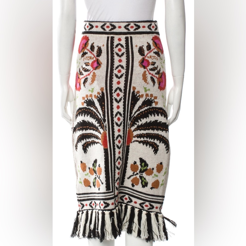 FARM Rio Palms Paradise Sand Knit Fringe Skirt